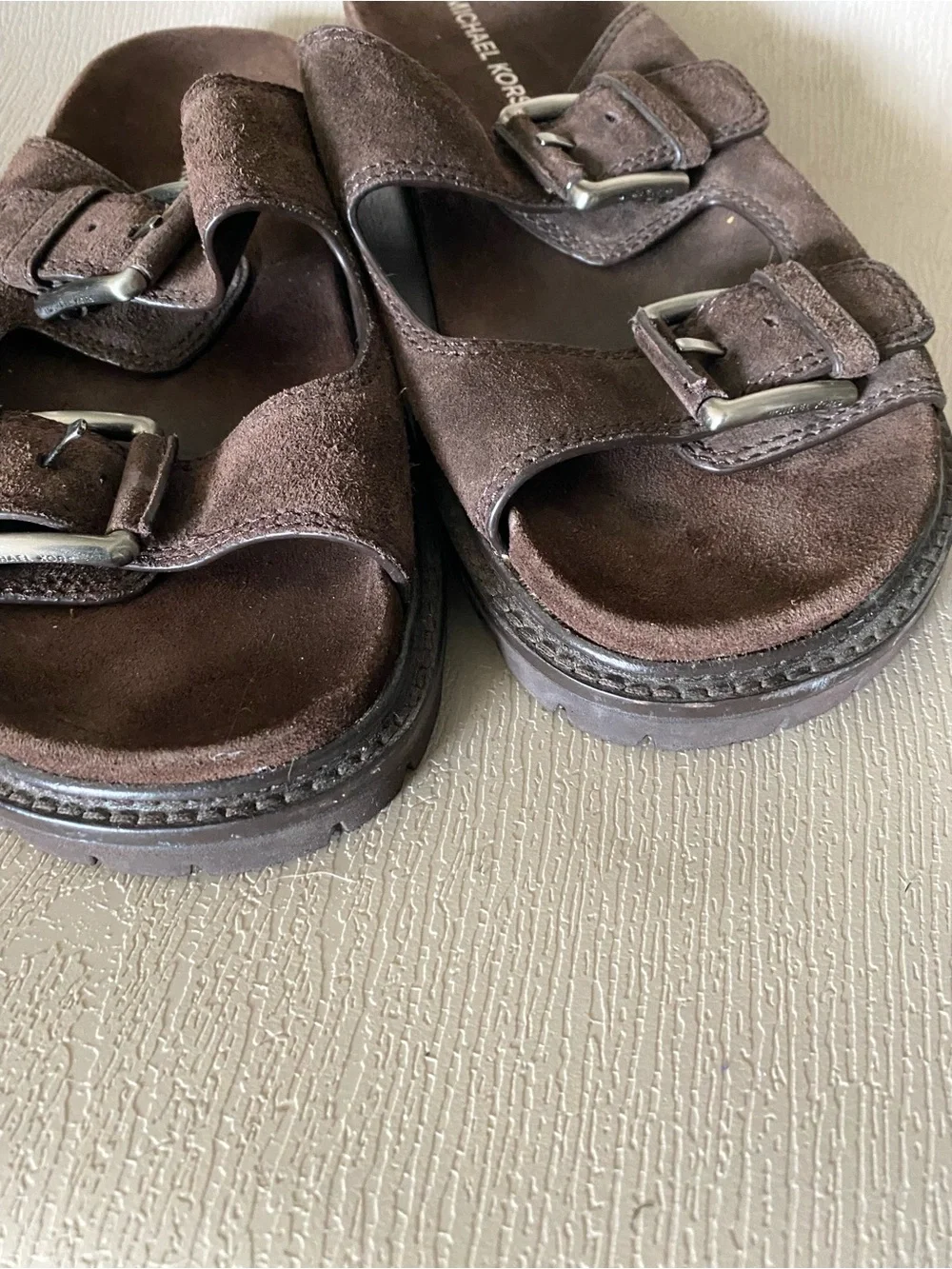 Michael Kors brown suede leather buckles sandals men size 10.5M
